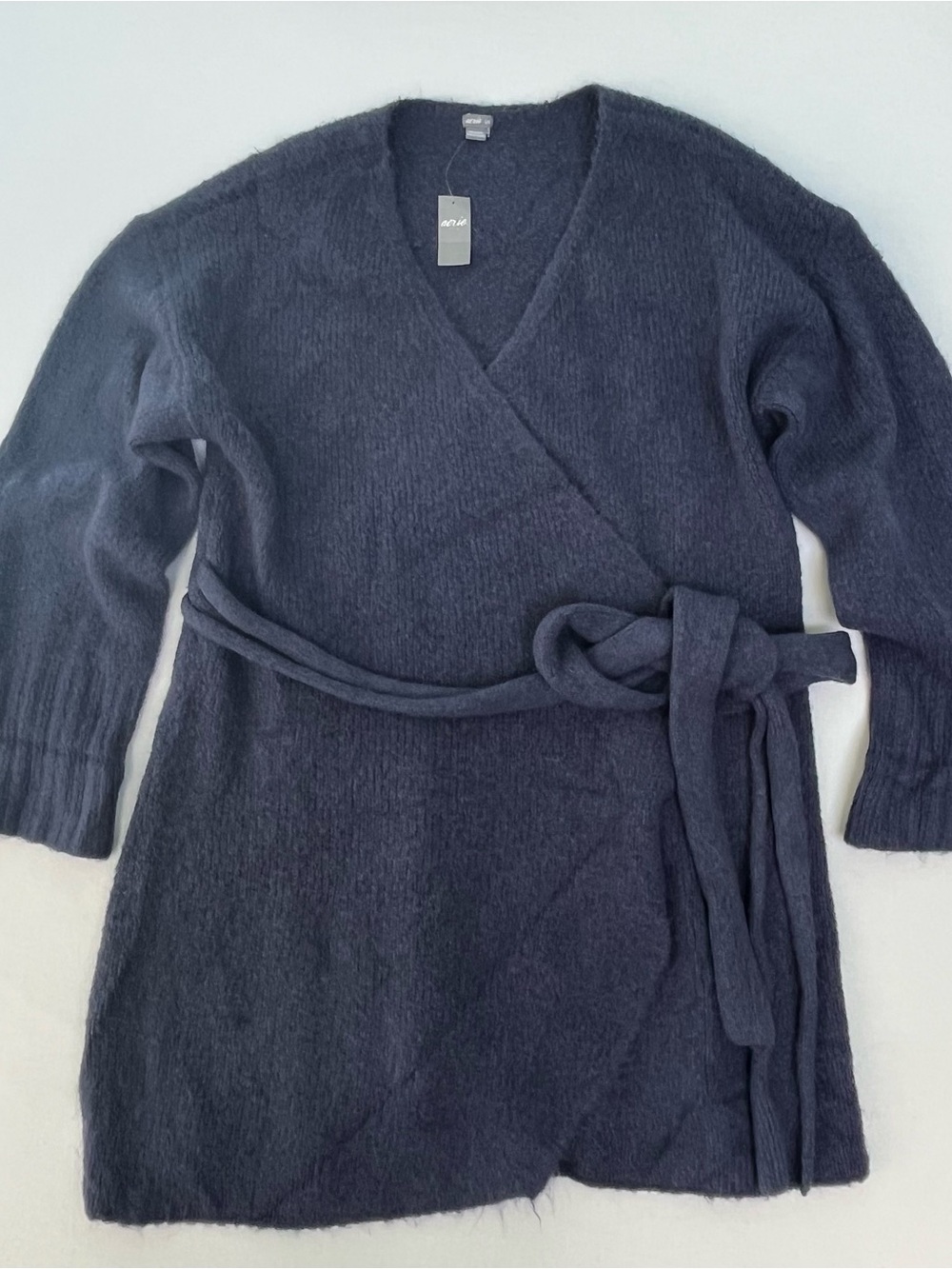 Aerie Woman’s Blue with Alpaca & Wool Blend Sweater Wrap Dress Size L Fuzzy Soft
